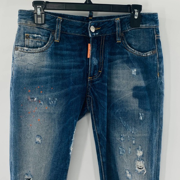 Dsquared2 Paint Splatter Skinny Jeans Size 40 Size 4 Medium Wash Rigid Denim - Picture 13 of 16